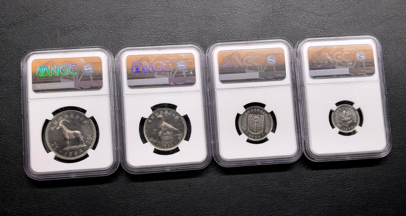 此心安处是吾乡·凡希社世界钱币微拍第三百二十期 1967罗得西亚精铸PS四枚套NGC-PF66/67