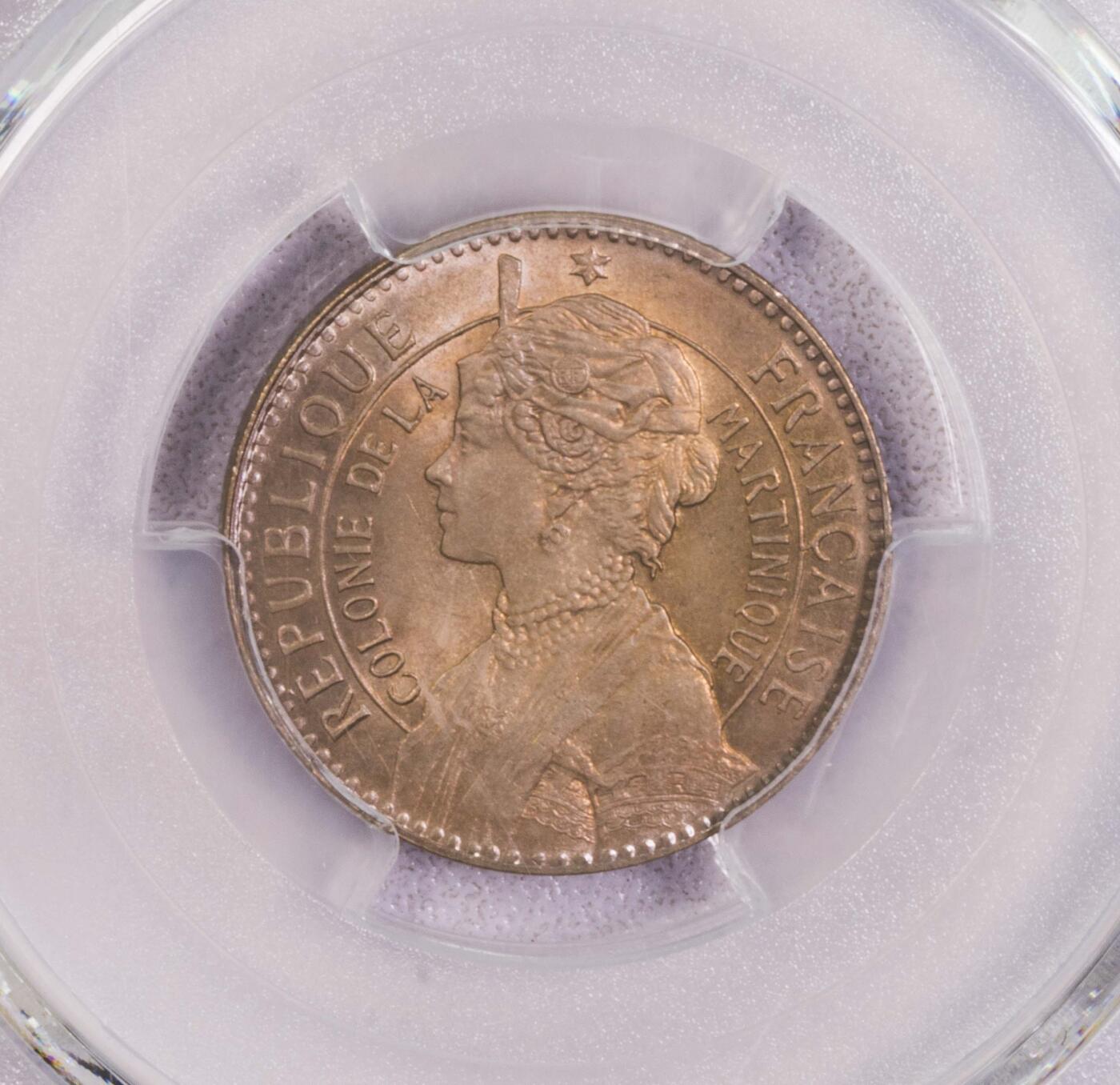 PCGS-MS65 1897马提尼克50分铜币 冠军极品原光