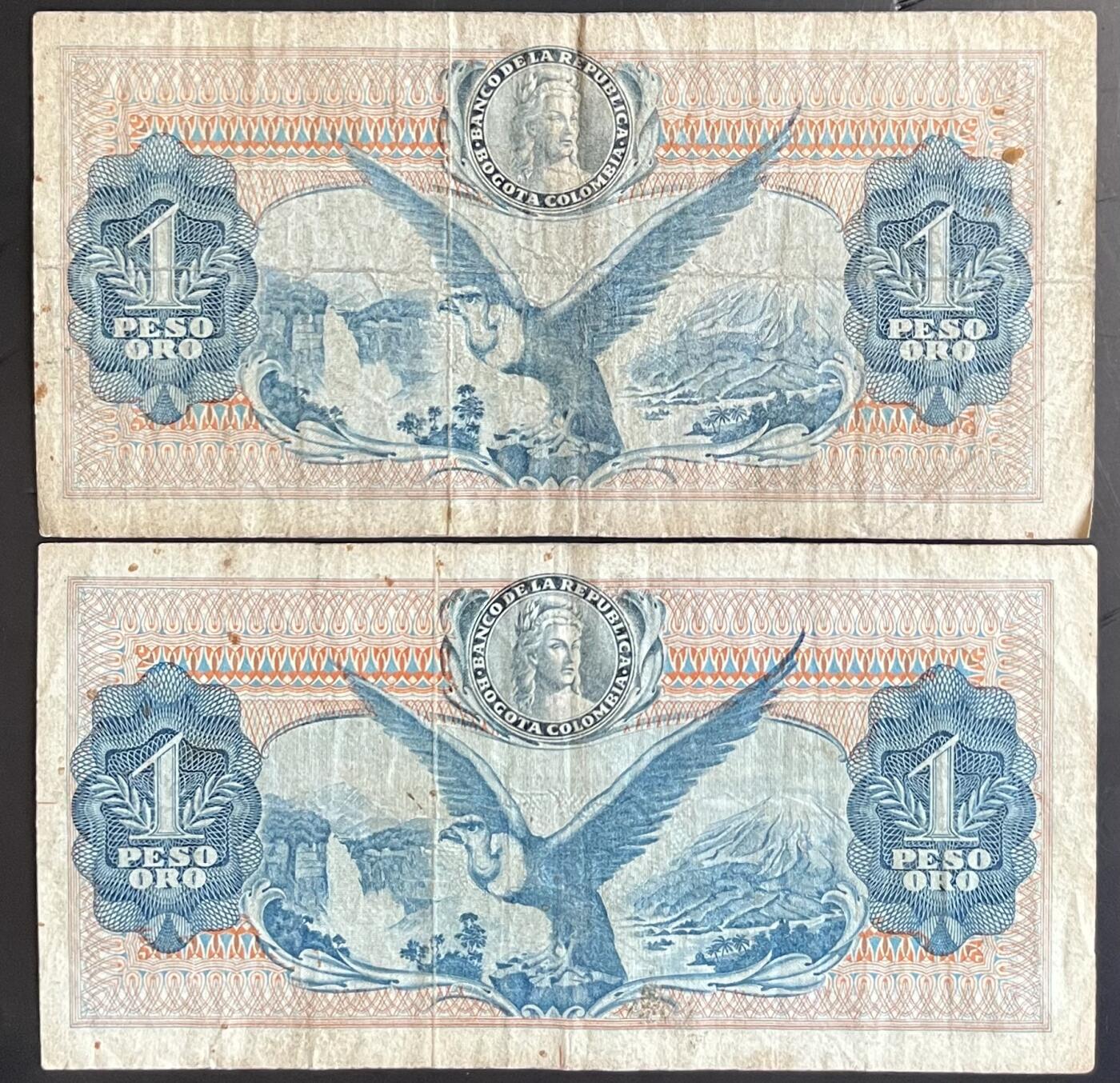 小福收藏拍卖第201期 流通品相裸钞 特惠场 本场拍卖美洲大洋洲非洲亚洲纸币【佣金仅收2% 不设最低佣金 全场包邮】 哥伦比亚 1963年 1比索 1组2张 