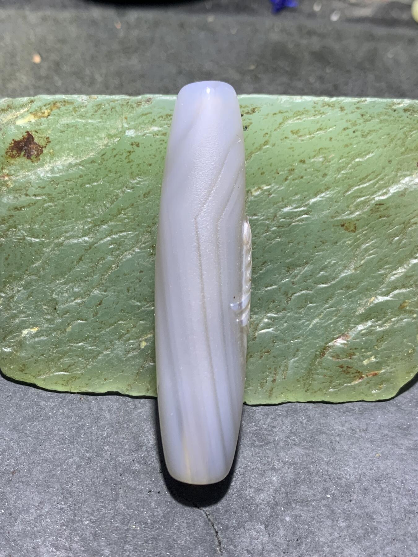 精美亚光高玉化千层纹天眼图案巴西玛瑙手工俏色巧雕義字桶珠一个