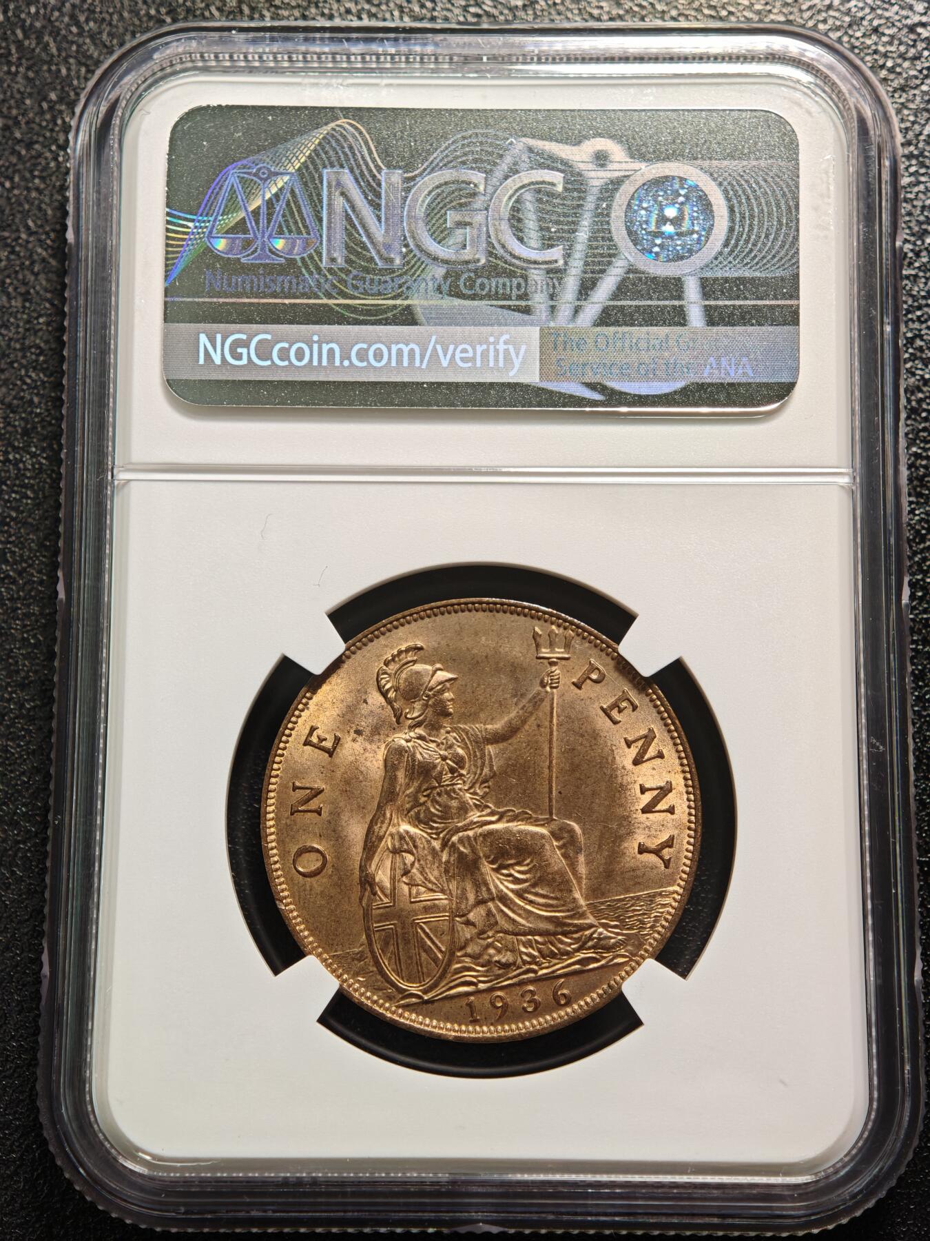 【德藏】世界币章拍卖第166期（拍品征集中~欢迎藏友联系） 1936年 英国乔治五世1便士铜币 NGC MS64RB 原光十足