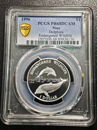 【德藏】世界币章拍卖第166期（拍品征集中~欢迎藏友联系） - 1996年 纽埃濒危野生动物海豚1元精制纪念银币 PCGS PR68DCAM