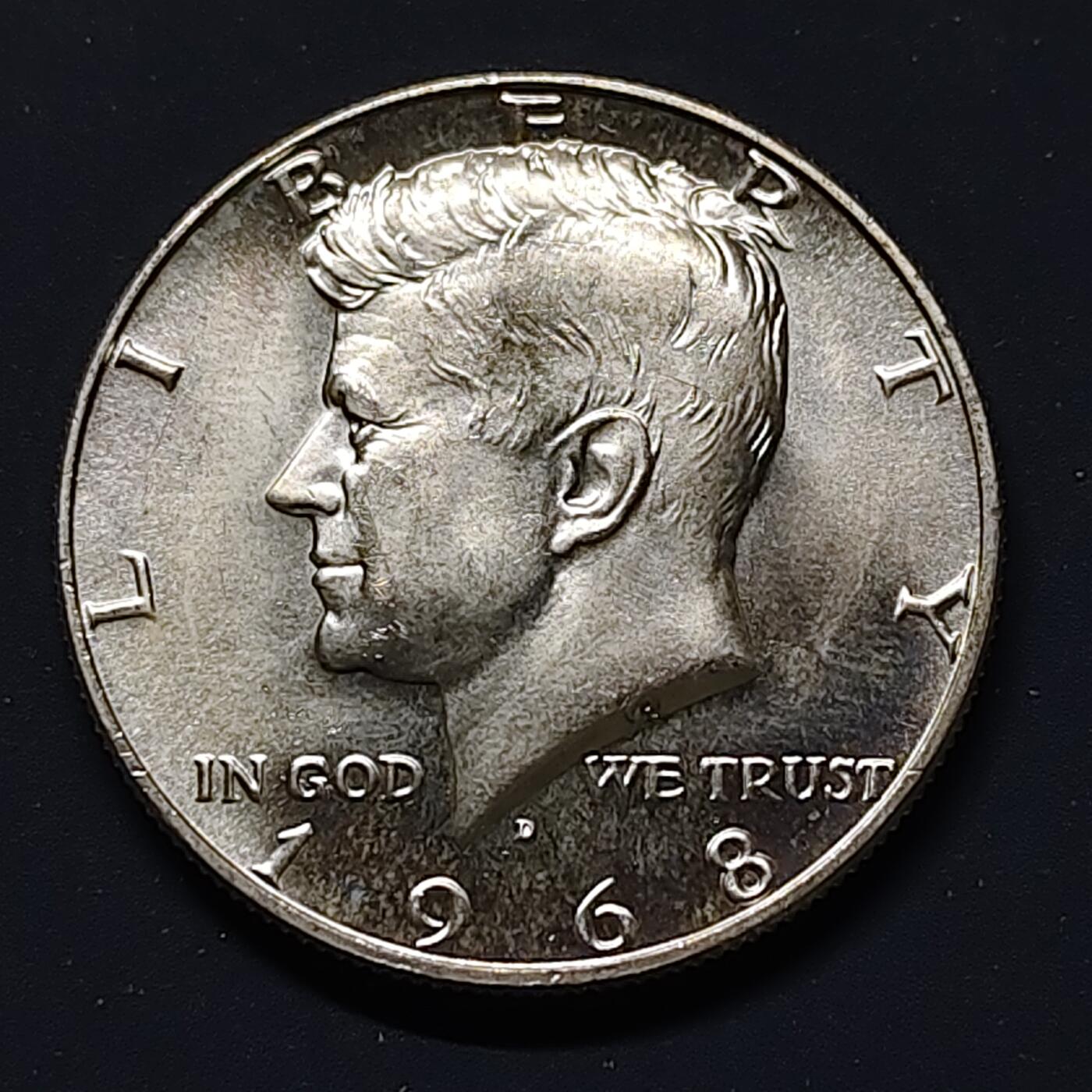 【全场包邮】纯粹捡漏拍508场 美国1968年肯尼迪半元银币【30.6毫米11.5克40%】