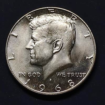 【全场包邮】纯粹捡漏拍508场 - 美国1968年肯尼迪半元银币【30.6毫米11.5克40%】