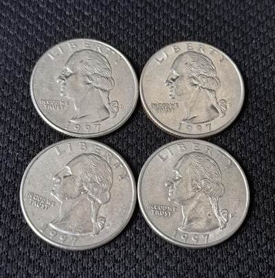 外国优质老铜币银币，正月十二晚九点倒数截拍，满百包邮可寄存，持续收拍 - 美国1997年1/4美元4枚