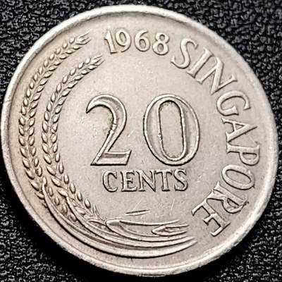 泉币菌-第204场-元宵节专场 本场拍品多 请提前出价 - 高币值 1968年 新加坡20分 海洋动物-剑鱼 24mm