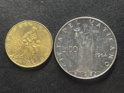 邮泉阁限时拍卖第四十二场（硬币在国外。请付邮费6元。） - 梵蒂冈1964年2枚