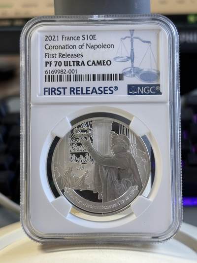 第191期拍卖 - 法国2021年拿破仑加冕纪念银币NGC-PF70首，999银，22.2克