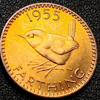 泉币菌-第204场-元宵节专场 本场拍品多 请提前出价 - 原铜光UNC 英国1955年 1法新铜币 伊丽莎白二世 20.2mm 欧洲硬币