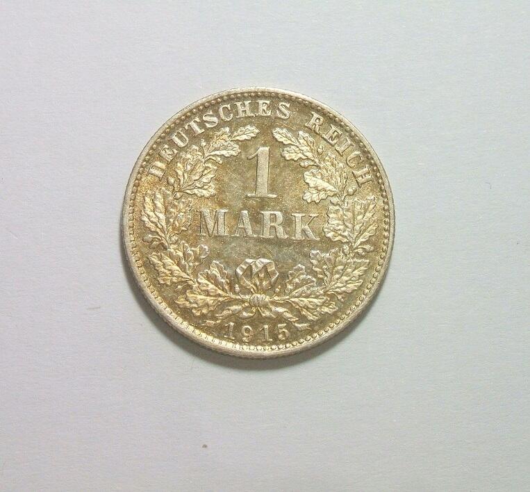 【旋风钱币】3月14日19:00准时开拍 精美欧洲币章、银币银章、第三帝国钱币等 全场包邮！ 【银】德国一战1915年D版1马克银币 精制PROOF版 黄金五彩 极其稀少