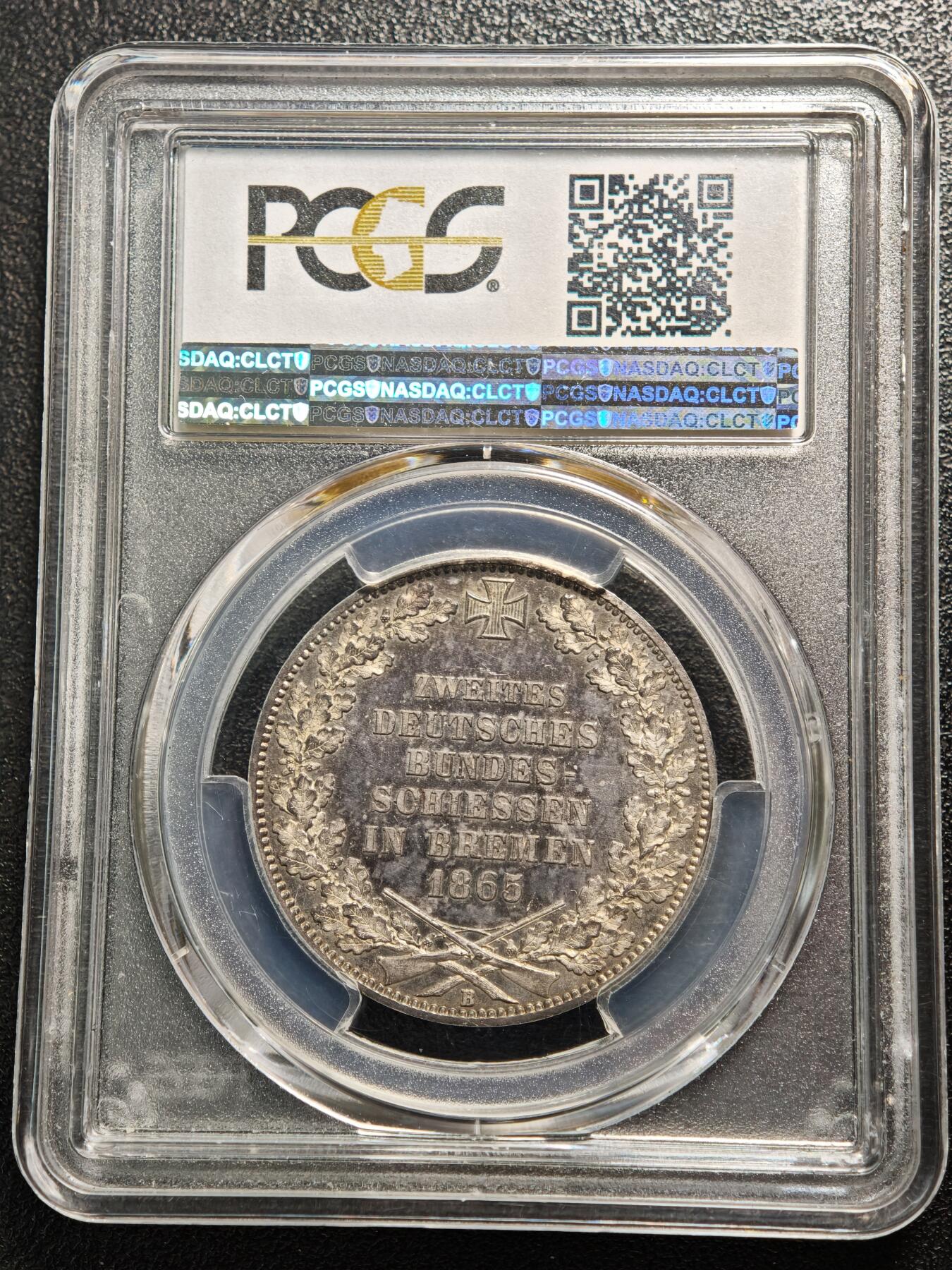 【德藏】世界币章拍卖第166期（拍品征集中~欢迎藏友联系） 1865年 德国不莱梅泰勒银币 PCGS MS66PL 类镜面底板 原味淡包浆 状态极佳