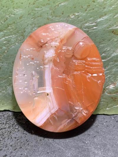 川料红白荔枝冻南红玛瑙雕刻山水意境吊坠一个， - 川料红白荔枝冻南红玛瑙雕刻山水意境吊坠一个，