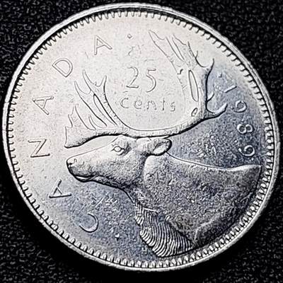 泉币菌-第204场-元宵节专场 本场拍品多 请提前出价 - 高币值 加拿大1989年1/4加拿大元 伊丽莎白二世 驯鹿 24mm 