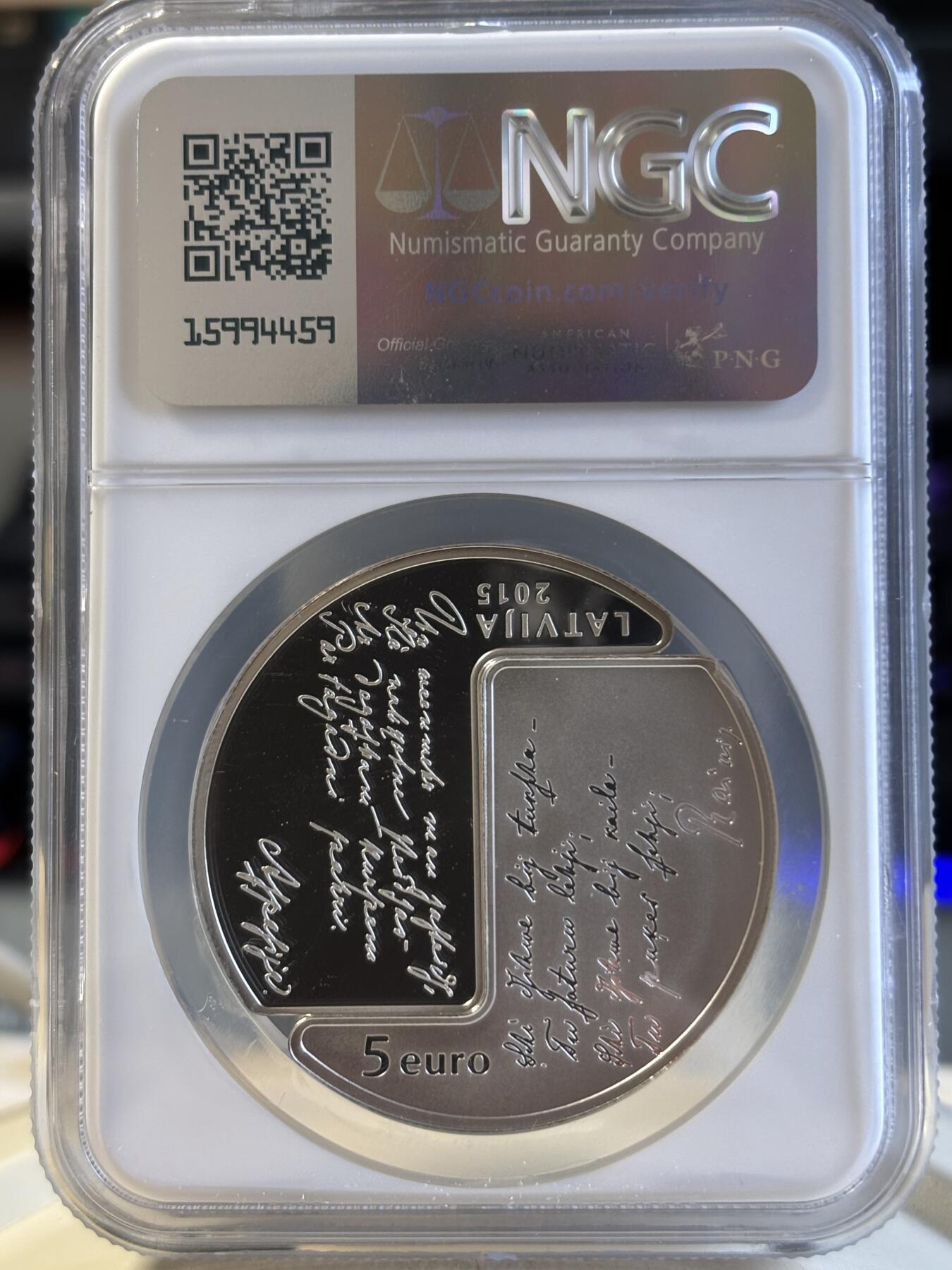 第191期拍卖 拉脱维亚2015年5欧元彩色纪念银币NGC-PF70,31.47克，925银，发行7000枚