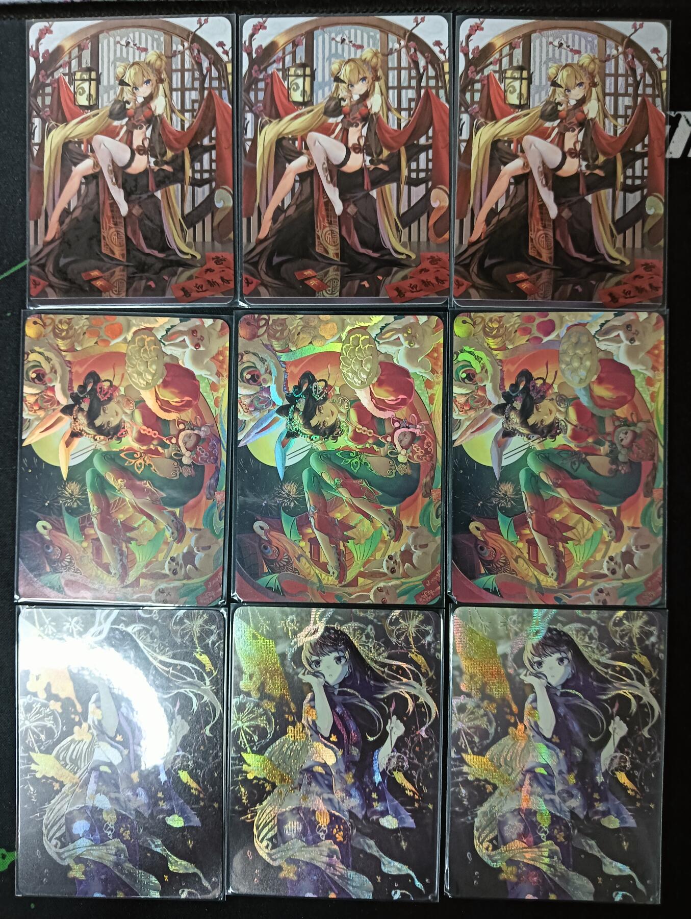 花开卡拍第61期（3月7号周六截拍，品控勿拍!!!拍品不寄存，运费5元（新疆需补运费差价或顺丰到付），自制卡难免瑕疵，可能存在轻微撞角爆边等出厂瑕疵，品控介意勿拍！） 美少女01 3人物3宫，共9张，彩闪和纱布闪