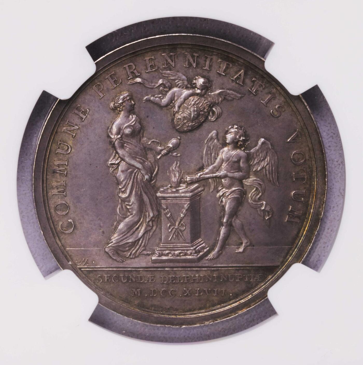 NGC-MS62 1747法国路易十五结婚银章 可爱小天使
