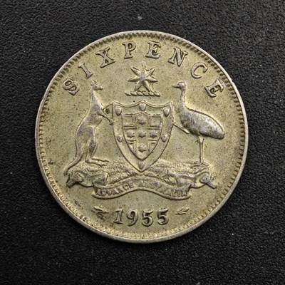 【淘币小摊】实时拍第八百七十二拍   散币银币场    每周一统一发货 - 澳大利亚1955年伊丽莎白二世6便士银币