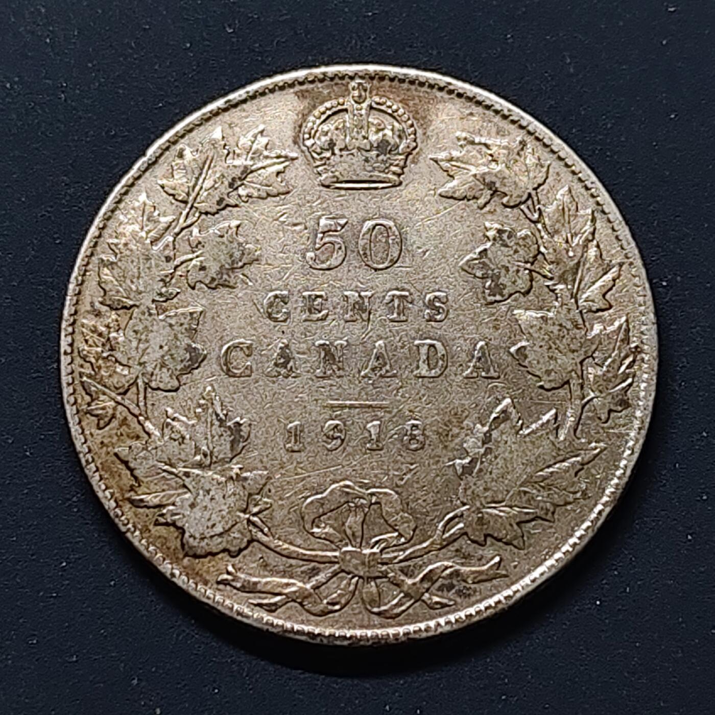 【全场包邮】纯粹捡漏拍508场 加拿大1918年乔治五世50分银币【29.7毫米11.6克92.5%】