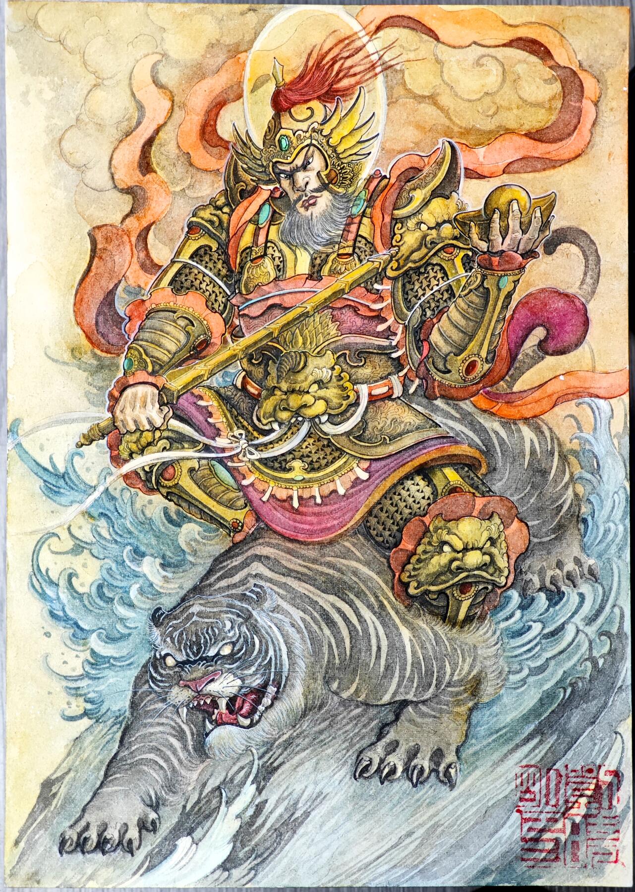 白泽拍卖卡牌手绘专场第33期（去岁千般皆如愿 今年万事定称心） 2025 刘晓明手绘画 赵公明 A3  刘晓明钤印