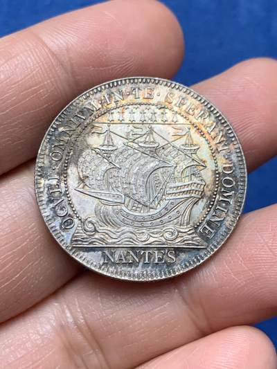 《竞宝斋》第466场 周日，周一 2场连拍 （全场包邮）欢迎送拍 - 法国南特商会纪念银章，商会版，丰饶角AR边铭950银，31.5mm，13.9克