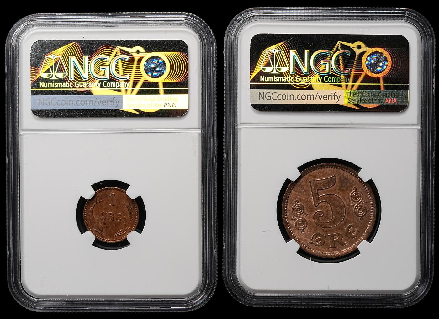 修遠堂世界钱币第106期，请看参拍说明 NGC评级 丹麦铜币两枚