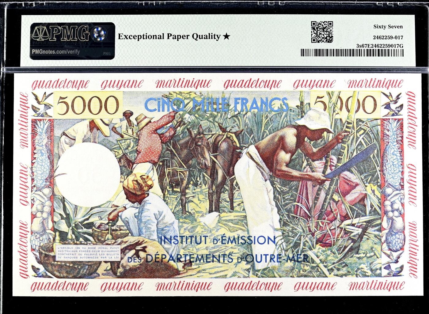 【Blue Auction】世界纸币精拍第789期——18级TOP拍卖/信誉/品质/专业/高效💫 【唯一带星 顶级高分 传说级捧果篮】法属安的列斯 第一套纸币最高值 1961年50新法郎 PMG67EPQ星星 色彩丰富奢华 绚烂而富有激情 在众多法属风格的作品中能够迅速脱颖而出 大票幅凹印 罗伯特•普热翁设计 法属纸币最漂亮的版本之一备受追捧 实钞没有全新存世（该张纸币没有打孔和加盖样钞字样不影响欣赏非常罕见 严格来说应该是唯一的p-3p而不是p-3s）