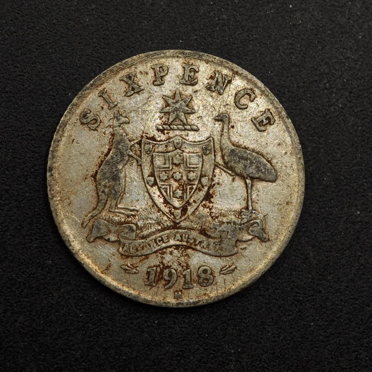 【淘币小摊】实时拍第八百七十四拍   银币散币场    每周一统一发货 澳大利亚1918年乔治五世6便士银币