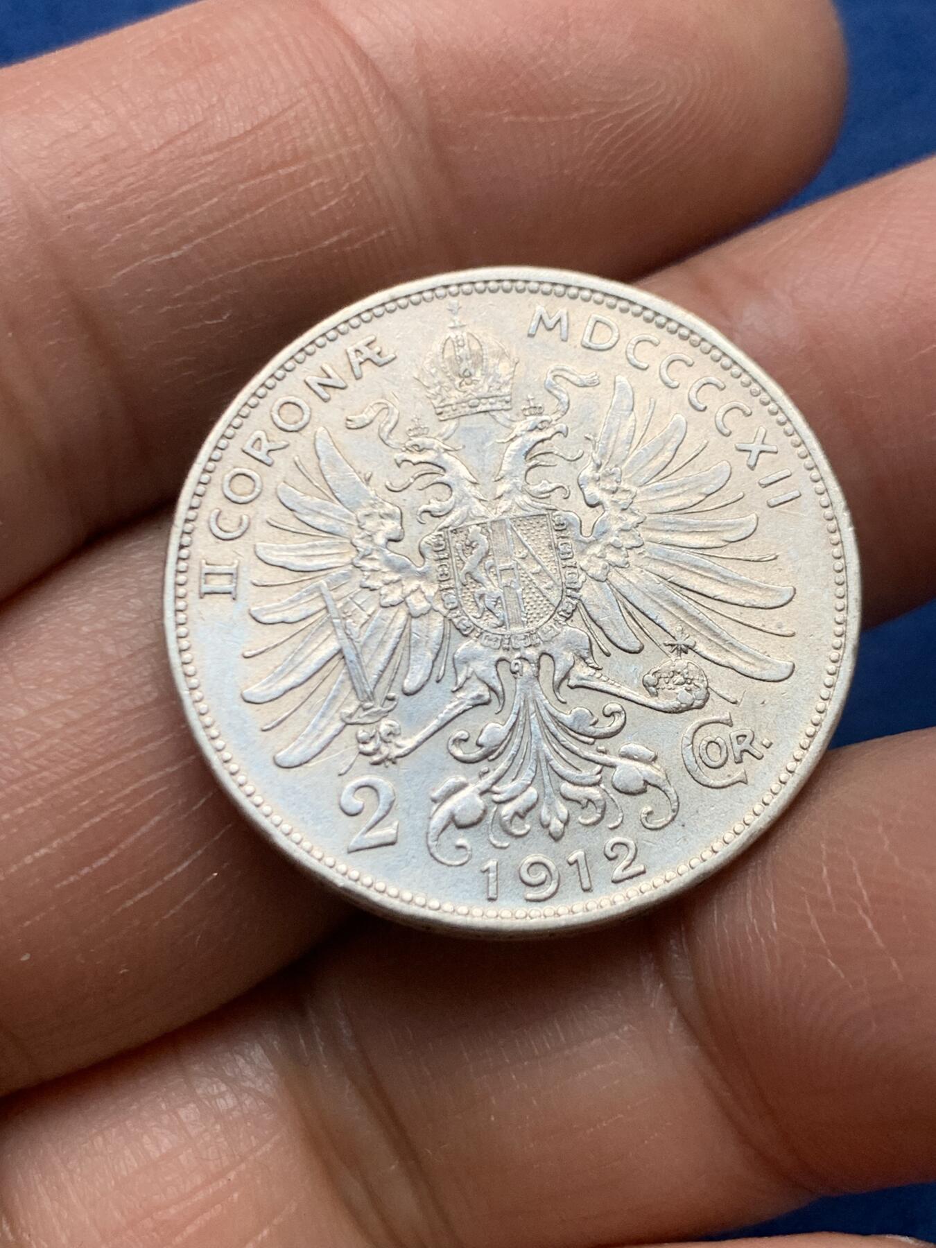 《竞宝斋》第466场 周日，周一 2场连拍 （全场包邮）欢迎送拍 奥匈帝国 1912年 弗朗茨约瑟夫一世 2克朗 银币