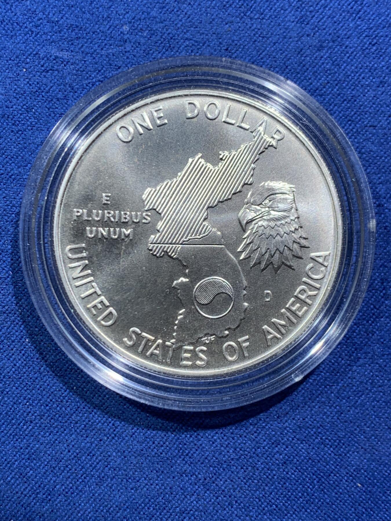 《竞宝斋》第466场 周日，周一 2场连拍 （全场包邮）欢迎送拍 美国 1991年 银币 丹佛厂韩战纪念币 带盒证