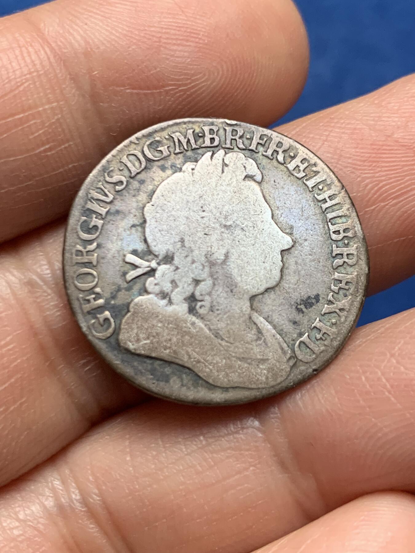 《竞宝斋》第466场 周日，周一 2场连拍 （全场包邮）欢迎送拍 英国 1723年 乔治一世 ssc1先令 银币 原味包浆 少见品种