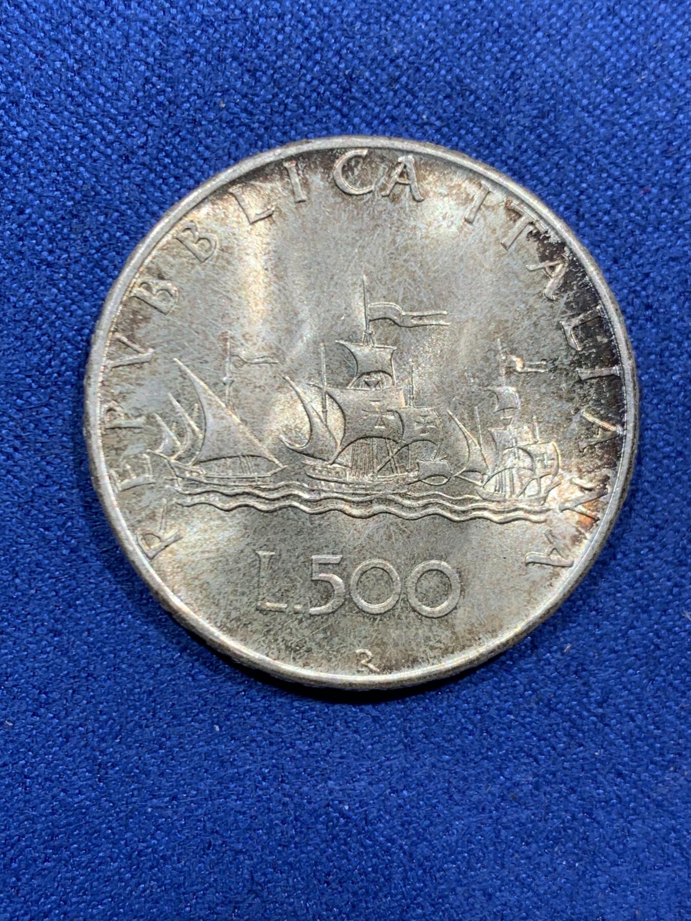 《竞宝斋》第466场 周日，周一 2场连拍 （全场包邮）欢迎送拍 意大利 1967年 帆船少女500里拉银币 好光好彩 年份也是早期的