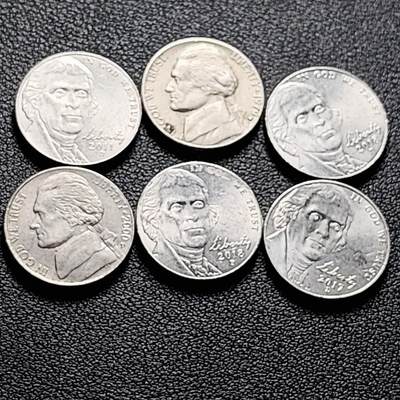 泉币菌-第203场-本场拍品多 请提前出价（正月十五统一发货） - 一组6枚 美国杰斐逊纪念币 5美分