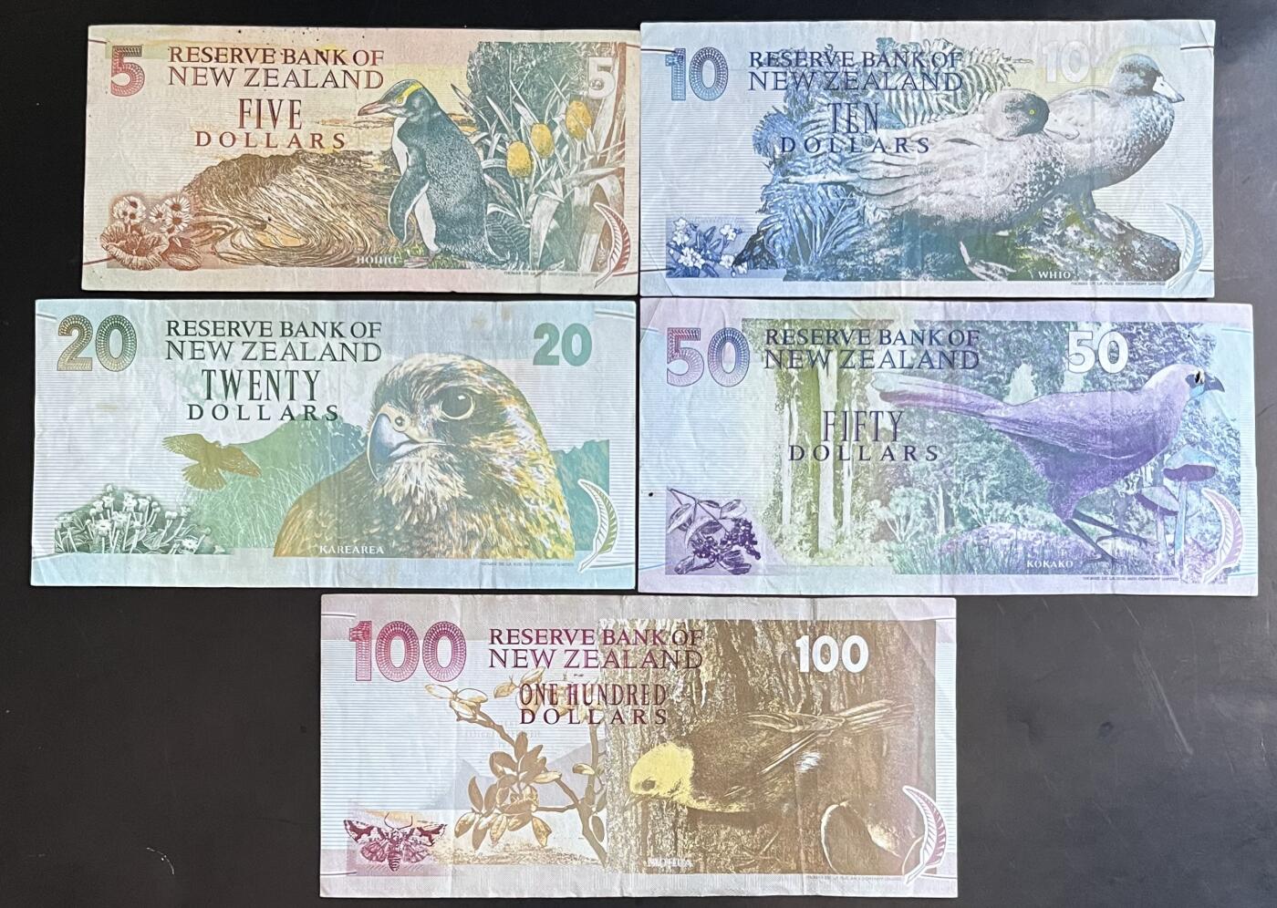 小福收藏拍卖第201期 流通品相裸钞 特惠场 本场拍卖美洲大洋洲非洲亚洲纸币【佣金仅收2% 不设最低佣金 全场包邮】 新西兰 5+10+20+50+100元 1组5张 大全套