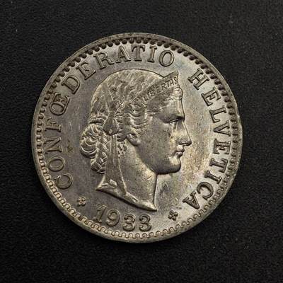 【淘币小摊】实时拍第八百七十四拍   银币散币场    每周一统一发货 - 瑞士1933年20分镍币