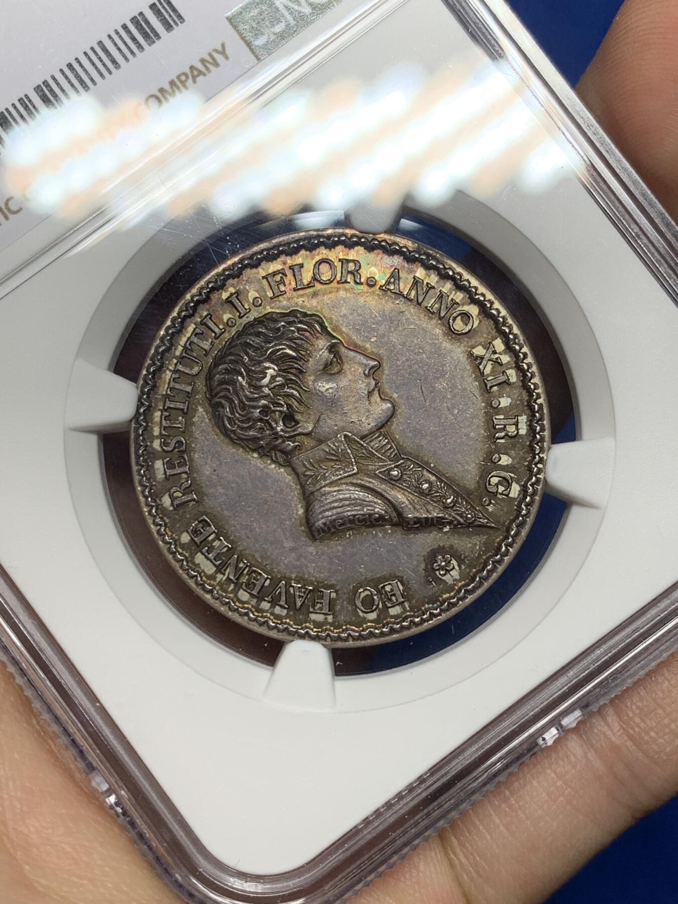 《竞宝斋》第466场 周日，周一 2场连拍 （全场包邮）欢迎送拍 NGC MS63 法国1803年拿破仑里昂证券交易所银章 原味深彩