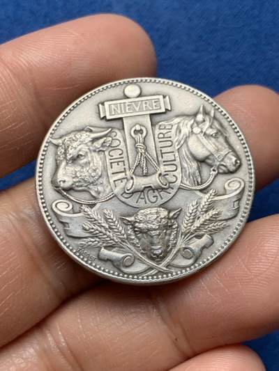 《竞宝斋》第466场 周日，周一 2场连拍 （全场包邮）欢迎送拍 - 法国涅夫勒省农业协会银章 丰饶角1银 16.2克 32mm