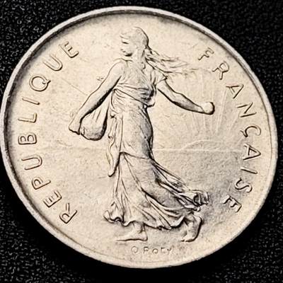 泉币菌-第203场-本场拍品多 请提前出价（正月十五统一发货） - 法国早期（1970年）5法郎大镍币 29MM 播种女神 入欧前末版 绝版币
