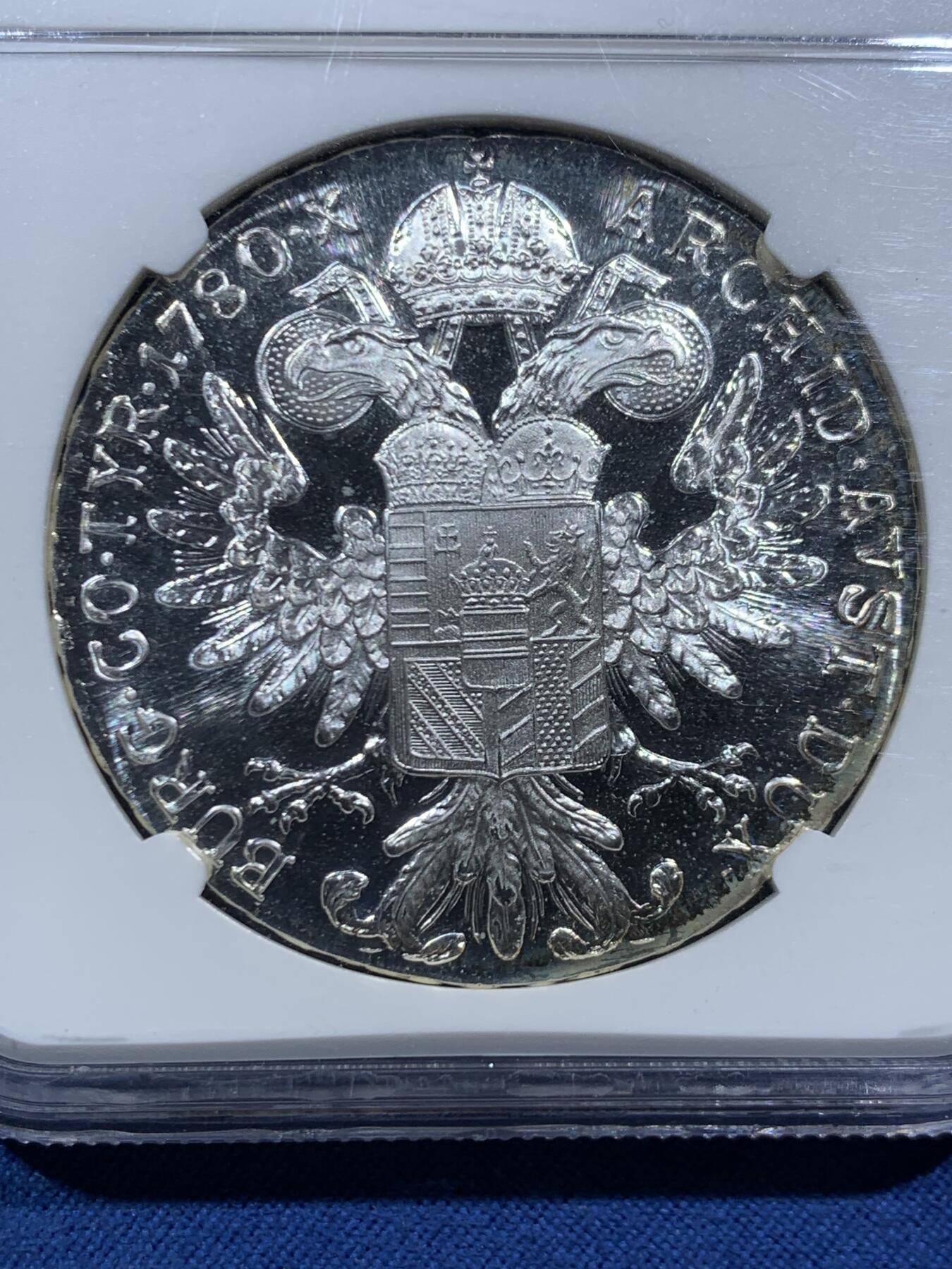 《竞宝斋》第466场 周日，周一 2场连拍 （全场包邮）欢迎送拍 NGC PF68UC 奥地利1780大奶妈泰勒精制银币 后铸版