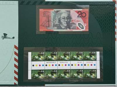 2026第4场（总第231期）：精品测试钞、外钞综合场  - 红字版/ES97冠 澳大利亚“皇家紧急救援服务”20澳元特殊加盖塑料纪念钞册装UNC（第629号）