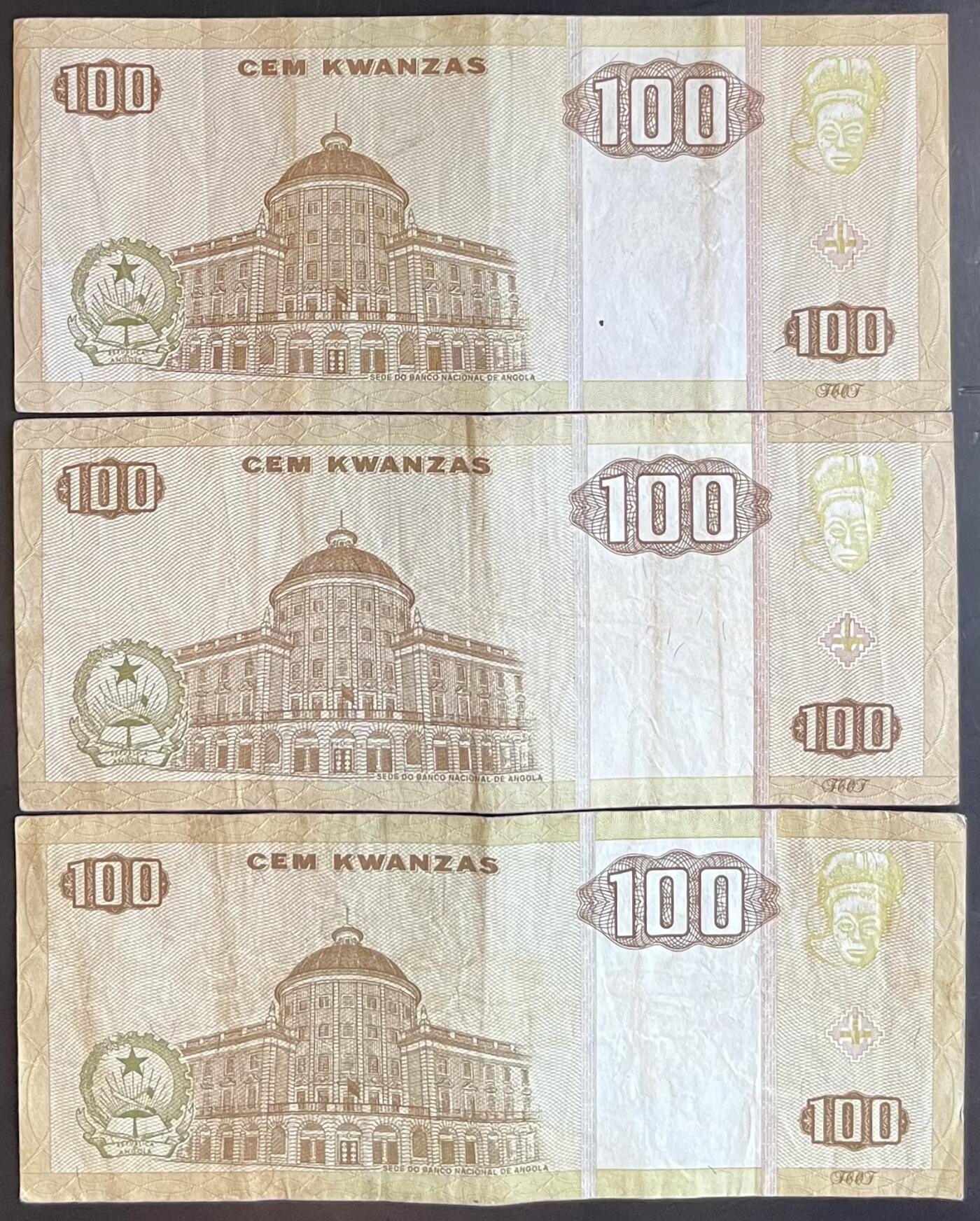 小福收藏拍卖第201期 流通品相裸钞 特惠场 本场拍卖美洲大洋洲非洲亚洲纸币【佣金仅收2% 不设最低佣金 全场包邮】 安哥拉 1999年 100宽扎 1组3张 