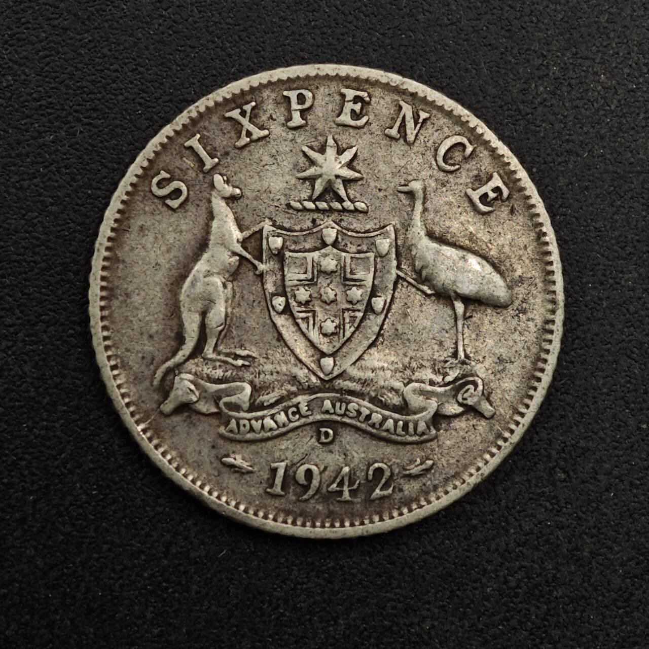 【淘币小摊】实时拍第八百七十四拍   银币散币场    每周一统一发货 澳大利亚1942年乔治六世6便士银币