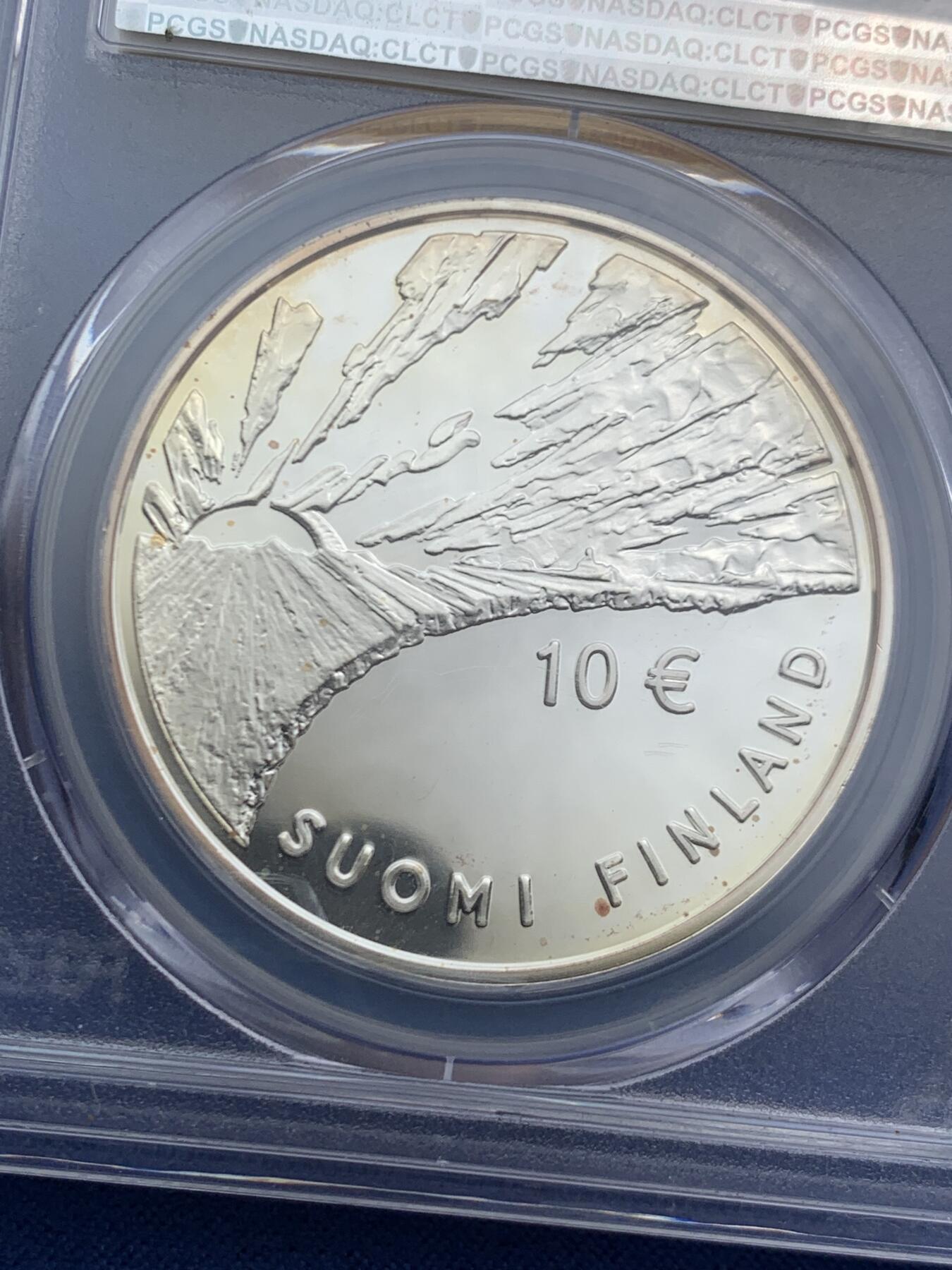 《竞宝斋》第466场 周日，周一 2场连拍 （全场包邮）欢迎送拍 PCGS PR70DCAM 芬兰2006年斯内尔曼诞辰200周年镜面高浮雕10欧元精制银币，（芬兰著名的哲学家、政治家和民族启蒙运动的领袖），25.5克，925银，PCGS冠军分。