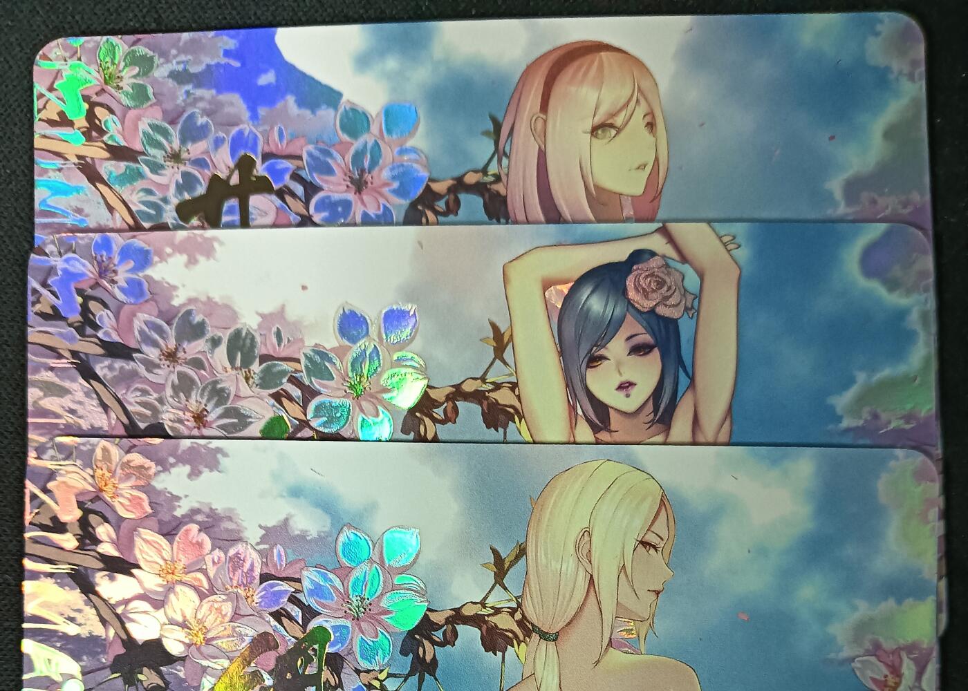 花开卡拍第61期（3月7号周六截拍，品控勿拍!!!拍品不寄存，运费5元（新疆需补运费差价或顺丰到付），自制卡难免瑕疵，可能存在轻微撞角爆边等出厂瑕疵，品控介意勿拍！） 『艺术版』茉莉 火影忍者 彩闪 3张