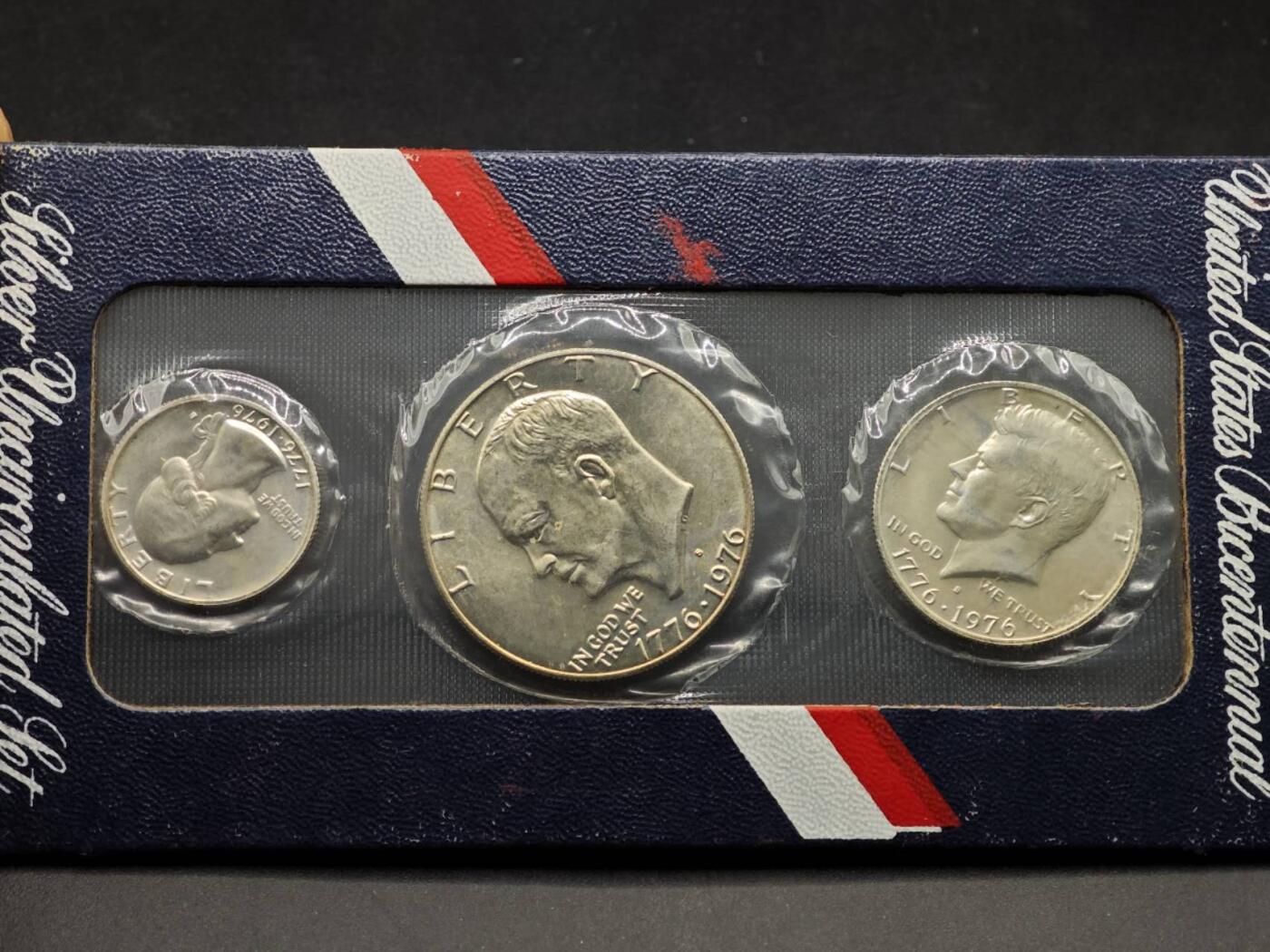 【淘币小摊】实时拍第八百七十三拍   银币套币场    每周一统一发货 美国1976年建国200周年纪念银币3枚套