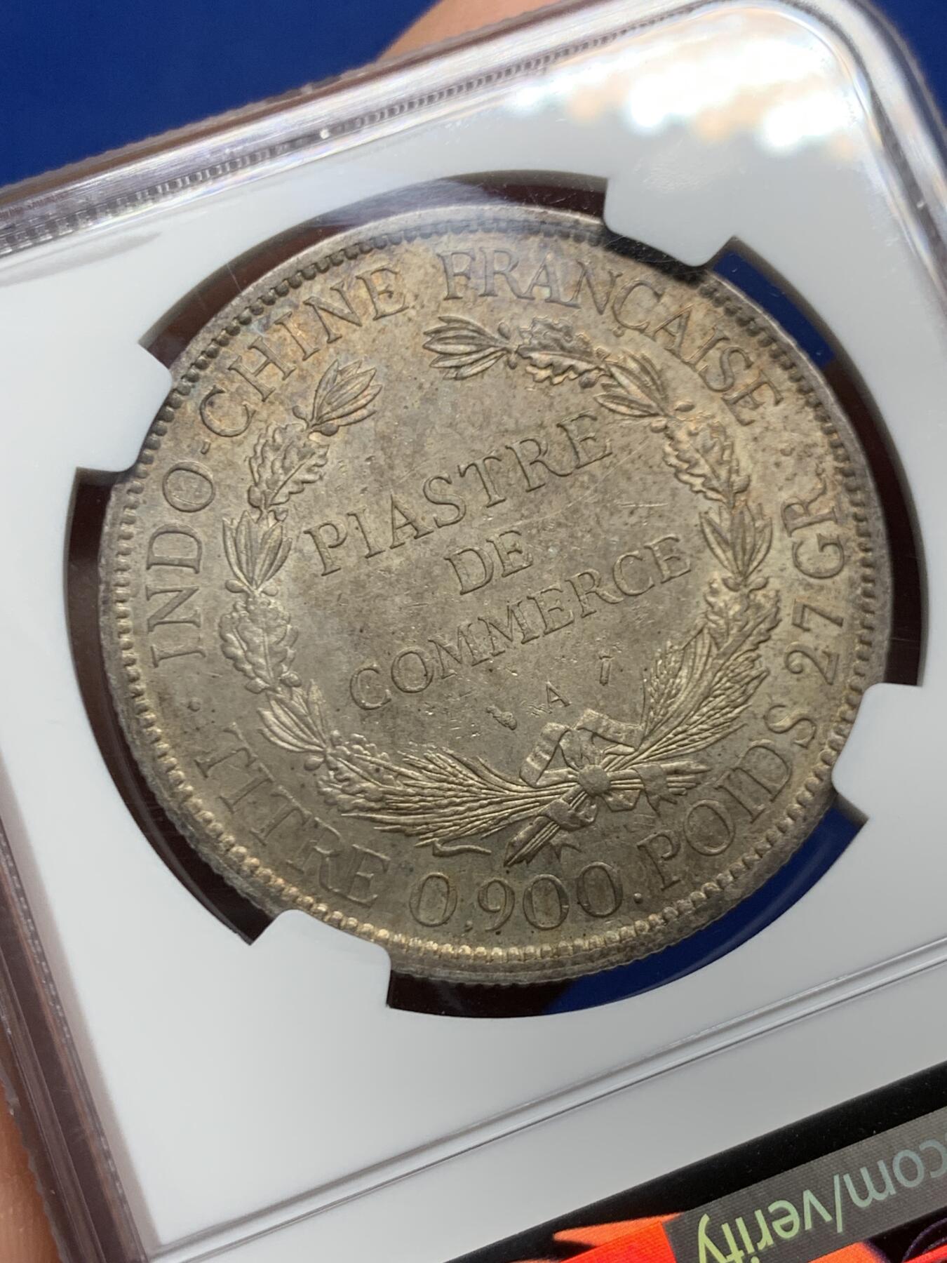 《竞宝斋》第466场 周日，周一 2场连拍 （全场包邮）欢迎送拍 NGC UNCD 法属印支1895A坐洋1皮亚斯特银币