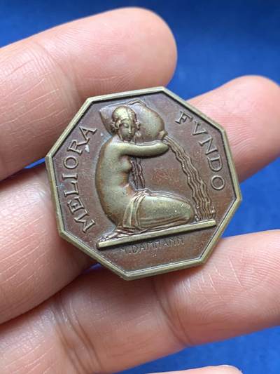 《竞宝斋》第466场 周日，周一 2场连拍 （全场包邮）欢迎送拍 - 法国塞扎娜储蓄银行八角铜质代币，13.6g，30mm，丰饶角边铭