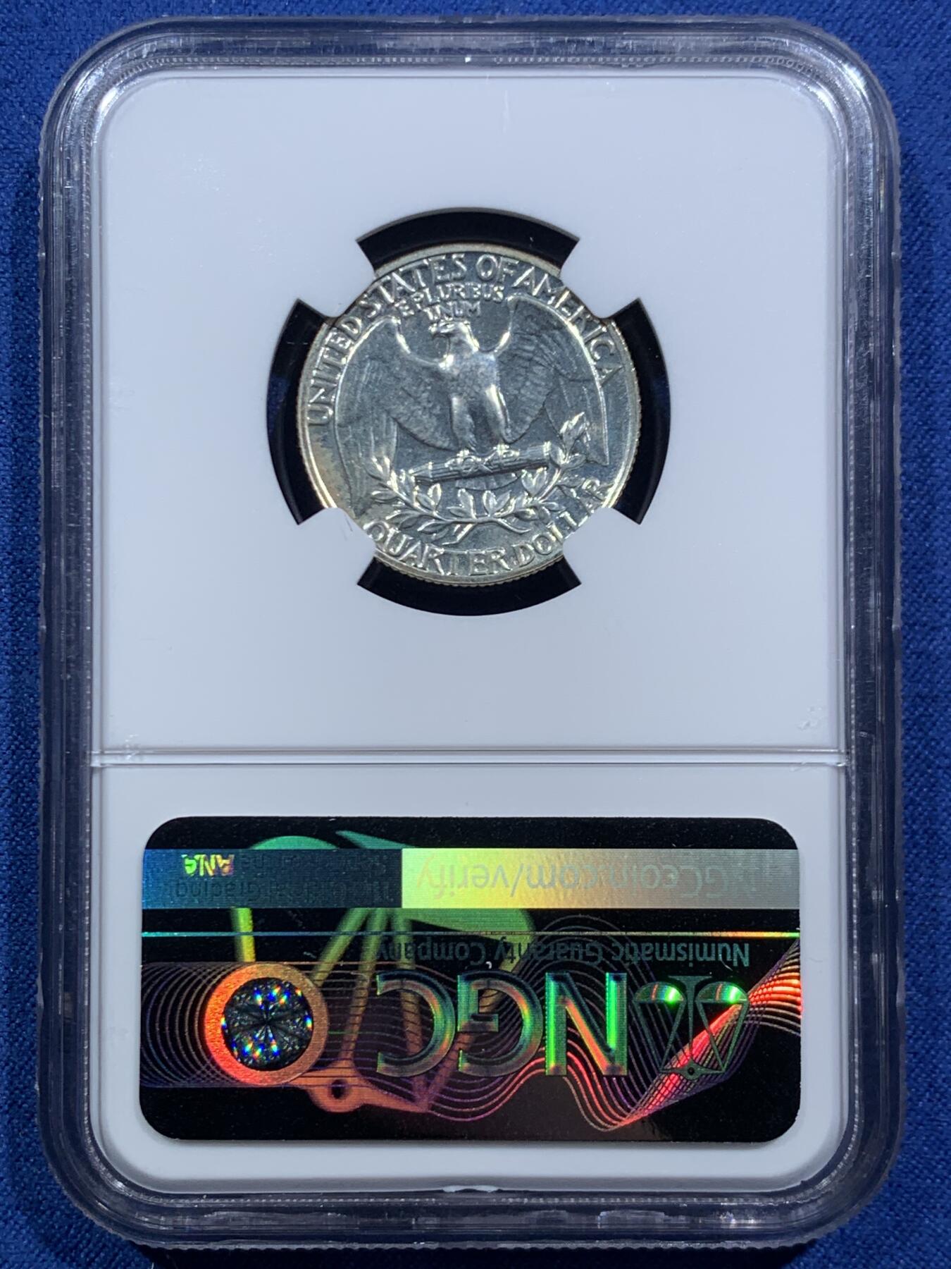 《竞宝斋》第466场 周日，周一 2场连拍 （全场包邮）欢迎送拍 NGC PF64 美国1963年华盛顿25分银币 少见精制版本