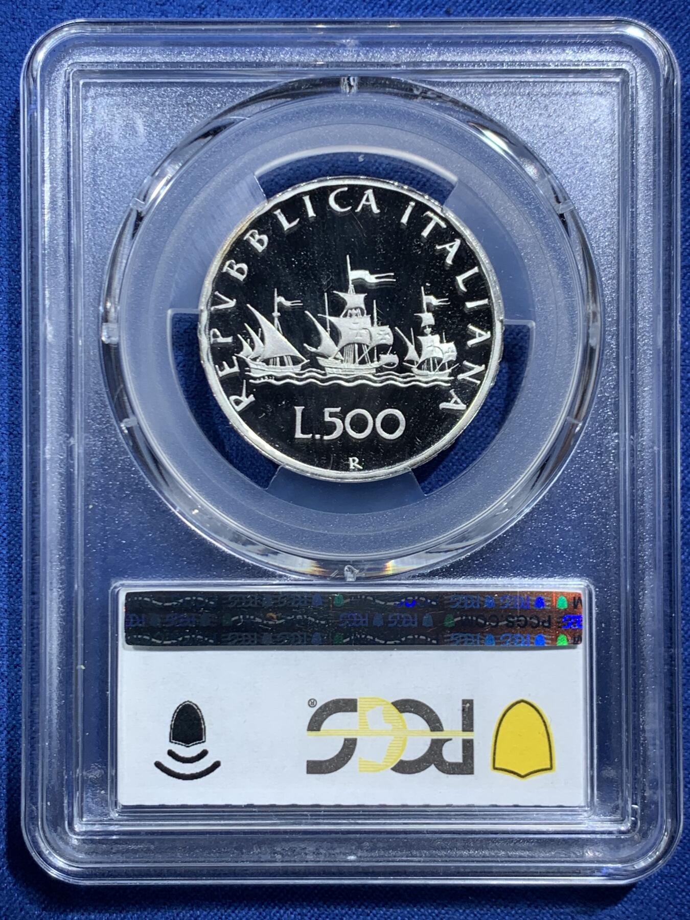 《竞宝斋》第466场 周日，周一 2场连拍 （全场包邮）欢迎送拍 PCGS PR69DCAM 意大利1986年精制帆船少女500里拉银币 冠军分！高浮雕喷砂质感，镜面深邃光洁