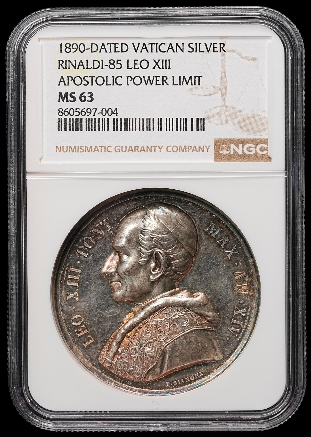 修遠堂世界钱币第106期，请看参拍说明 NGC MS63 梵蒂冈-纪念教皇利奥十三世重建梵蒂冈天文台纪念大银章