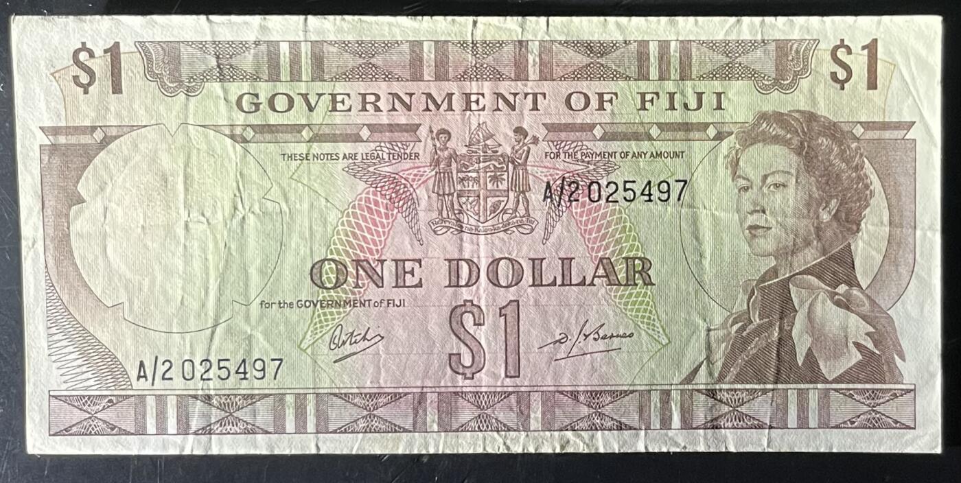 小福收藏拍卖第201期 流通品相裸钞 特惠场 本场拍卖美洲大洋洲非洲亚洲纸币【佣金仅收2% 不设最低佣金 全场包邮】 斐济 1969 1元 P-59 早期版本